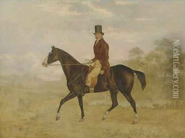 A Gentleman on a Bay Hunter in an Extensive Landscape, unfinished Oil Painting - Charles Towne