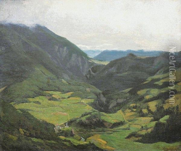 A Mountaineous Landscape Oil Painting - Philipp Johann W. Lenz