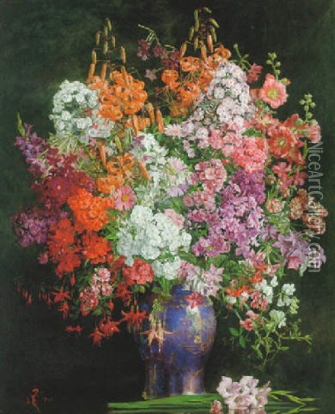 Late Summer - Stilleben Med Blommor I Vas Oil Painting - William Bruce Ellis Ranken