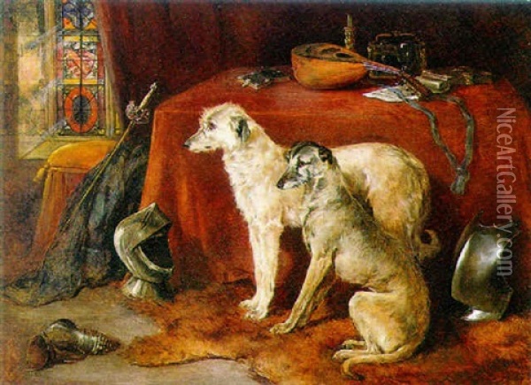 Deerhounds In Study Oil Painting - Heywood Hardy