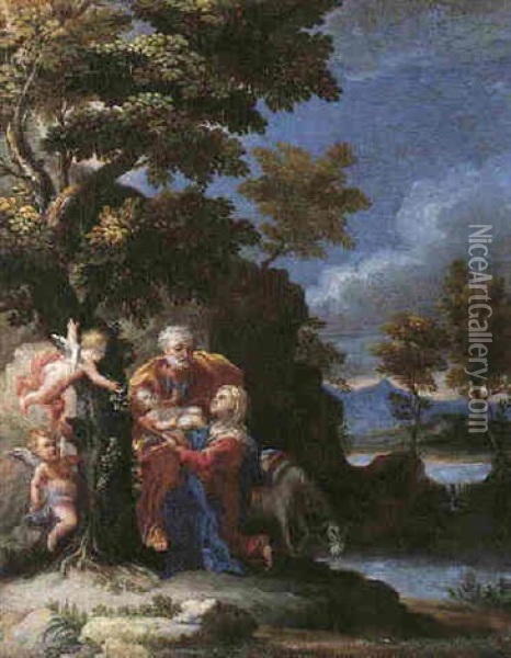 The Rest On The Flight Into Egypt Oil Painting - Pietro (il Creatura) Bianchi