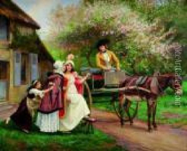 La Visite A Maman Oil Painting - Jules Girardet