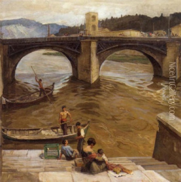 A Bridge In Florence Oil Painting - Carl Forup