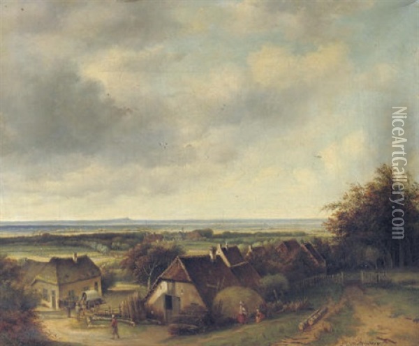 Farms In A Sweeping Summer Landscape Oil Painting - Pieter George Westenberg