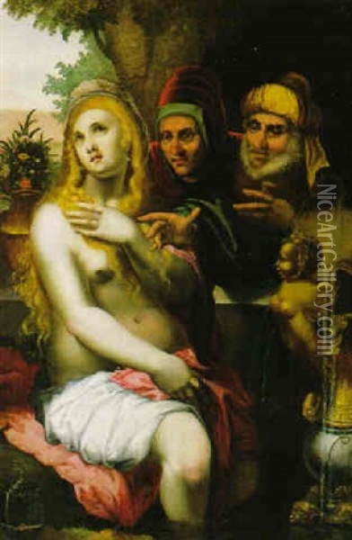 Susanna Und Die Beiden Alten Oil Painting - Hendrik Goltzius