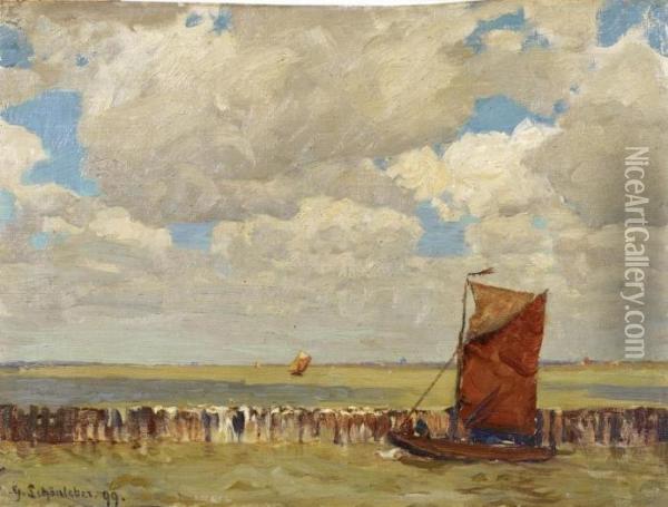 On The Coast Of Flushing Oil Painting - Gustav Schonleber