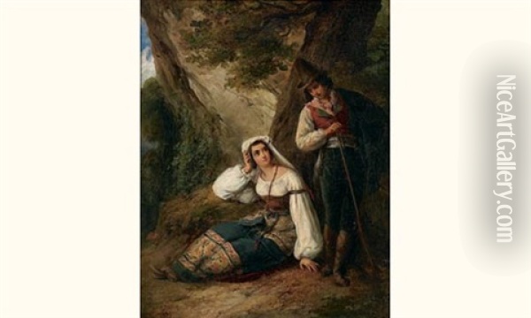 Jeune Couple De Paysans Italiens Oil Painting - Alexandre Marie Colin