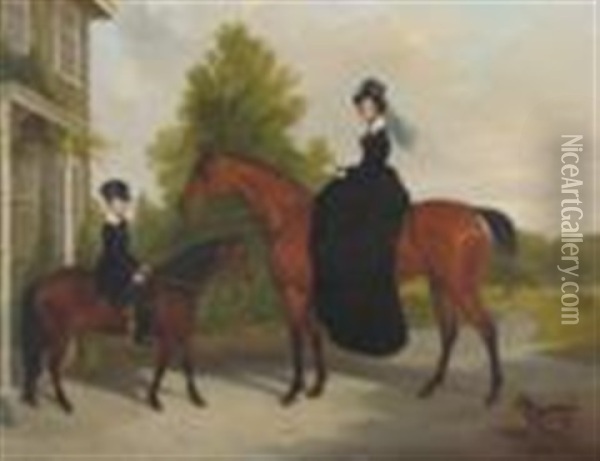 Lady Antrobus And Son At Ottershaw Park, Surrey Oil Painting - James (of Bath) Loder