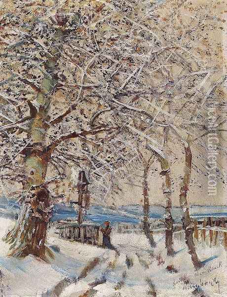 Trees with Hoar-frost c. 1892 Oil Painting - Laszlo Mednyanszky