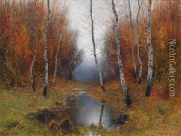 Birkenwald Mit Weiher Oil Painting - Ludvig Skramstad