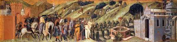 Predella panel St Albert Presents the Rule to the Carmelites Oil Painting - Pietro Lorenzetti