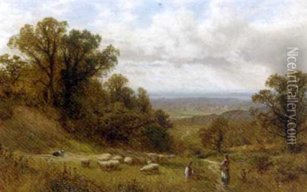 Young Shepherd And Maid In A Landscape Oil Painting - Alfred Augustus Glendening Sr.