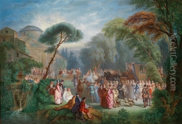 La Signature Du Contrat De La Noce De Village; La Mariee De Village (pair) Oil Painting - Louis Joseph Watteau