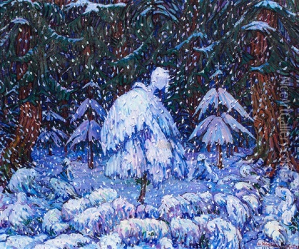 Sneeuwbui Oil Painting - Jo (van Hattem) Koster