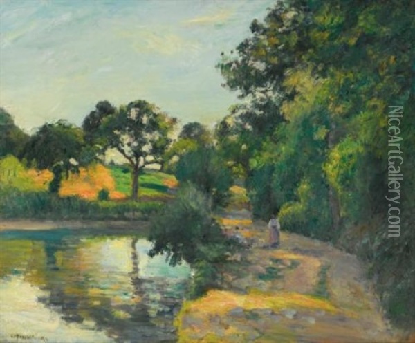 L'etang Au Soleil Couchant, Montfoucault Oil Painting - Camille Pissarro