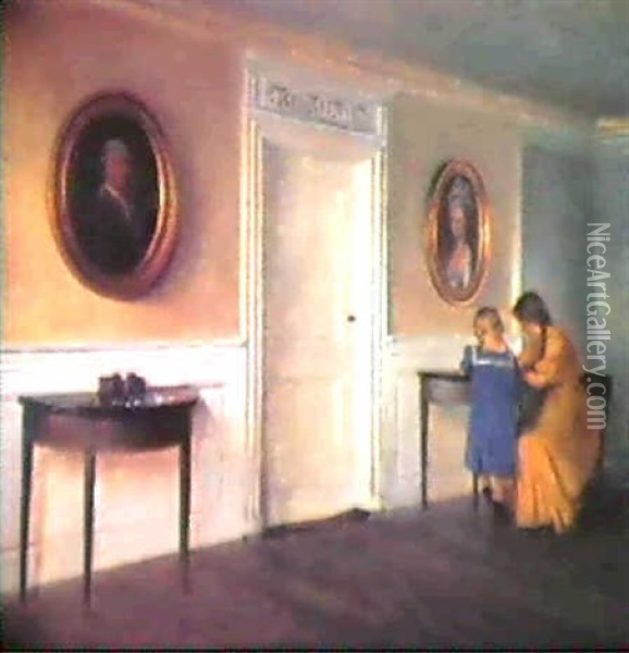 Interior Fra Liselund Med Mor Og Lille Pige Oil Painting - Peter Vilhelm Ilsted