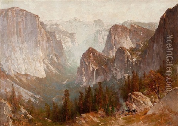 Encampment Surrounded Oil Painting - Thomas Hill