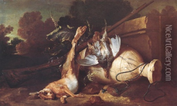 Nature Morte Au Vase Et Au Lievre Dans Un Paysage Oil Painting - Jean-Baptiste Oudry