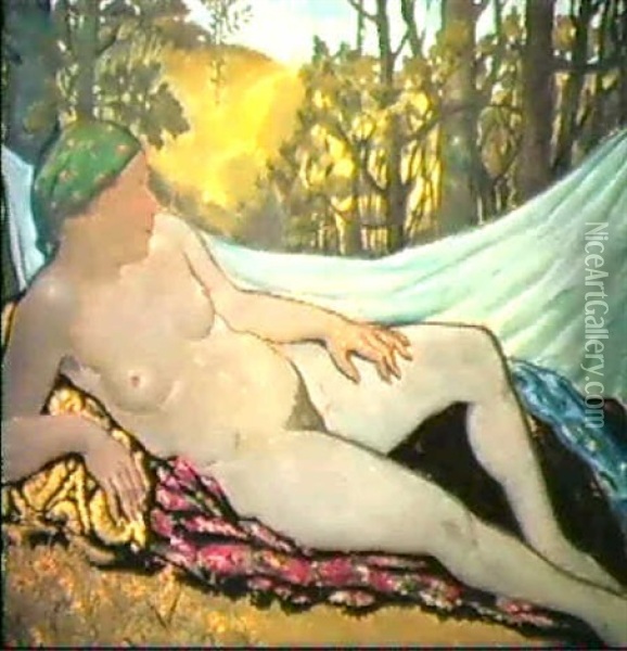 Liegender Weiblicher Akt Oil Painting - Fritz Erler