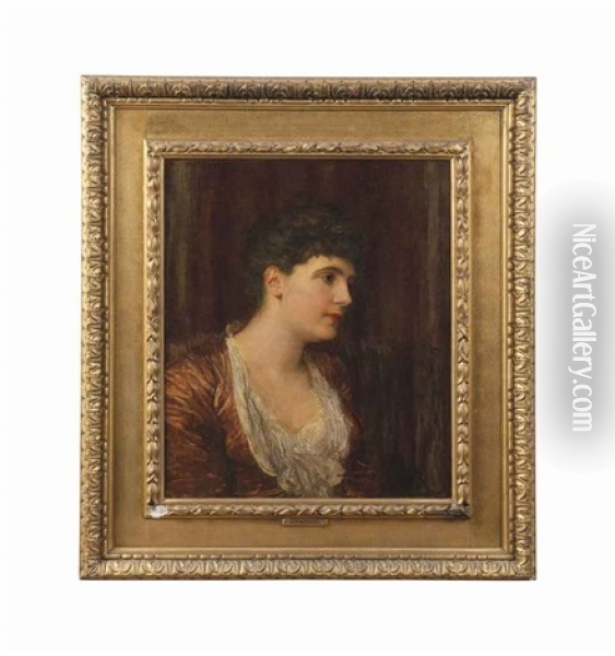 Portrait Of Mrs Militiades Basil Manuel, Nee Sophy Ionides, In A Red Dress Oil Painting - George Frederick Watts