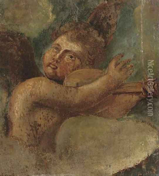 A winged cherub a fragment Oil Painting - Raphael