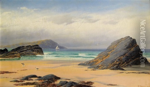 Low Tide In A Cornish Bay Oil Painting - David James