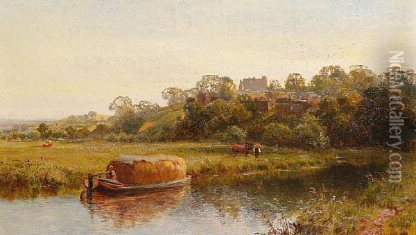A Summer Evening On The River Wey Oil Painting - Walter Wallor Caffyn