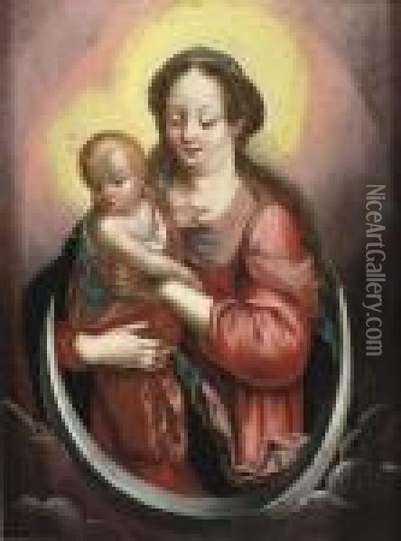 Madonna And Child On A Crescent Moon Oil Painting - Otto van Veen