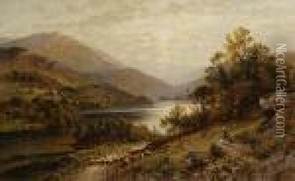 A River Landscape With A Shepherd Oil Painting - Alfred Augustus Glendening