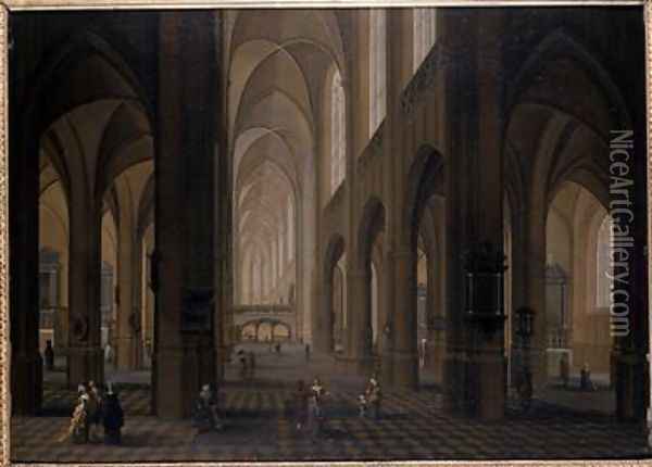 Interior of a Gothic Church Oil Painting - Pierre Joseph Lafontaine