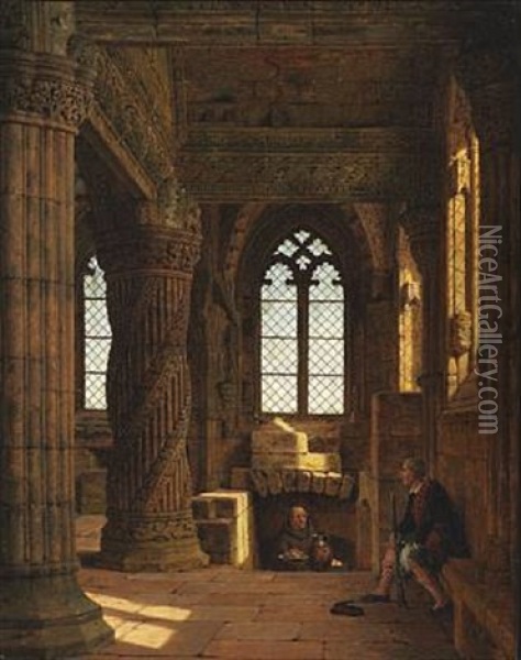 I Roslyn-chapel Ved Edinburg Oil Painting - Heinrich Hansen