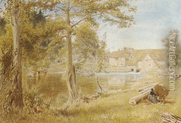 The Thames At Streatley Mill Oil Painting - Albert Goodwin