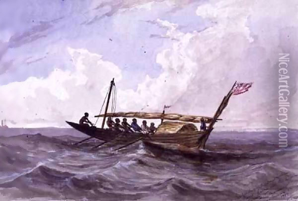 Native boat between Sierra Leone and adjacent country Oil Painting - Thomas Baines
