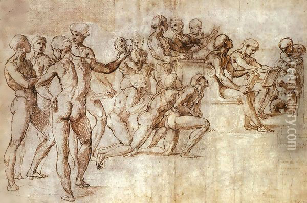 Nude Garzone Study for the Disputa Oil Painting - Raphael