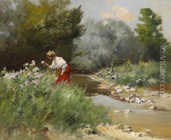 Flowers By The Stream Oil Painting - Antal Neogrady