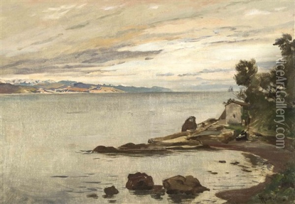 Seeuferlandschaft Oil Painting - Albert Hertel