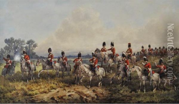 The Royal Scots Greys: A Field Day In Ireland Under Lieut. Colonel J. W. Hozier Oil Painting - Orlando Norie