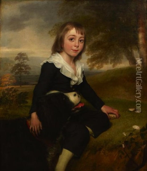 A Portrait Of A Young Boy, Thought To Be William Milton Bridges Of Burton Park, Sussex, England Oil Painting - Thomas Phillips