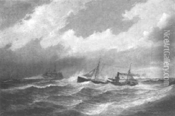 Geestemunder Fischdampfer Und Bark Auf Der Nordsee Oil Painting - Georg Wilking