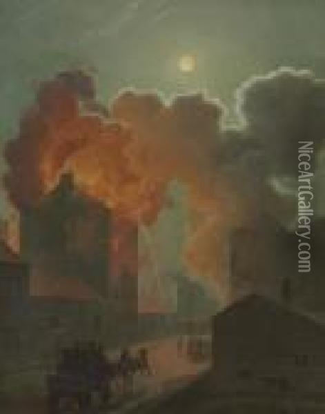 A Fire In Boston By Moonlight Oil Painting - Robert Salmon