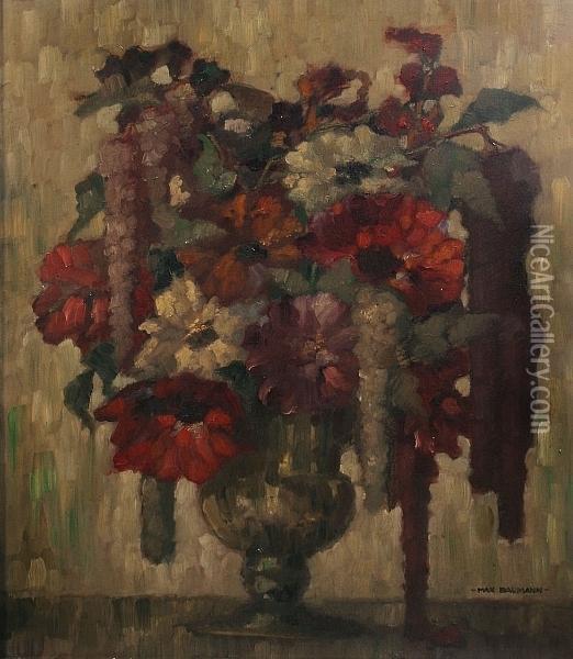 Still Life Of Flowers In A Vase, 'max Baumann' Oil Painting - Max Baumann