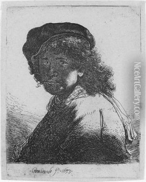 Rembrandt In A Cap And Scarf (b., Holl.17; H.108; Bb.33-g) Oil Painting - Rembrandt Van Rijn