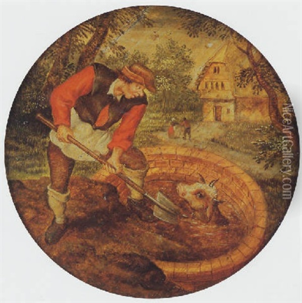 To Fill The Well Once The Calf Has Fallen In Oil Painting - Pieter Brueghel the Younger