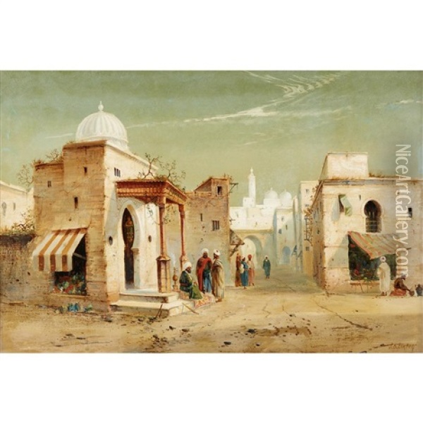 Middle Eastern Scene Oil Painting - James Dromgole Linton