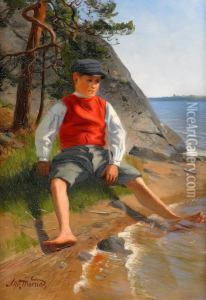 Pojke I Strandkanten Oil Painting - Alfred Thorne