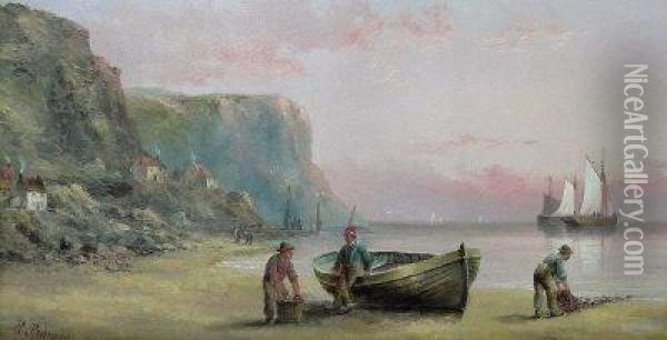 North Yorkshire Coastal Village Oil Painting - Henry Redmore