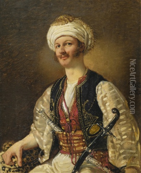 Portrait Of A Man As An Oriental Oil Painting - Johann Grund