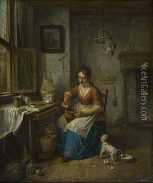 Preparing A Meal Oil Painting - Willem Joseph Laquy
