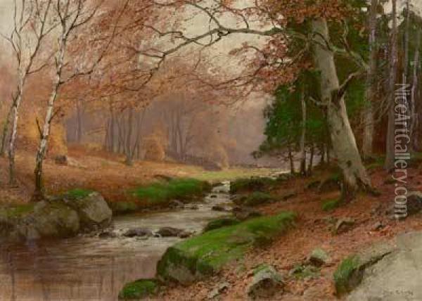 Herbstwald Mit Bachlauf Oil Painting - Konrad Mueller-Kuerzwelly