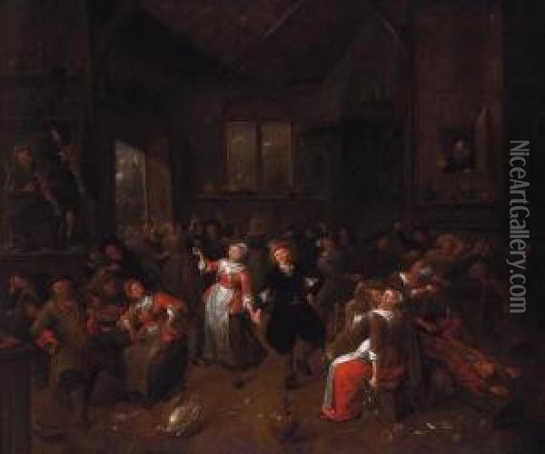 Peasants Merrymaking In A Barn Oil Painting - Bartholomeus Molenaer